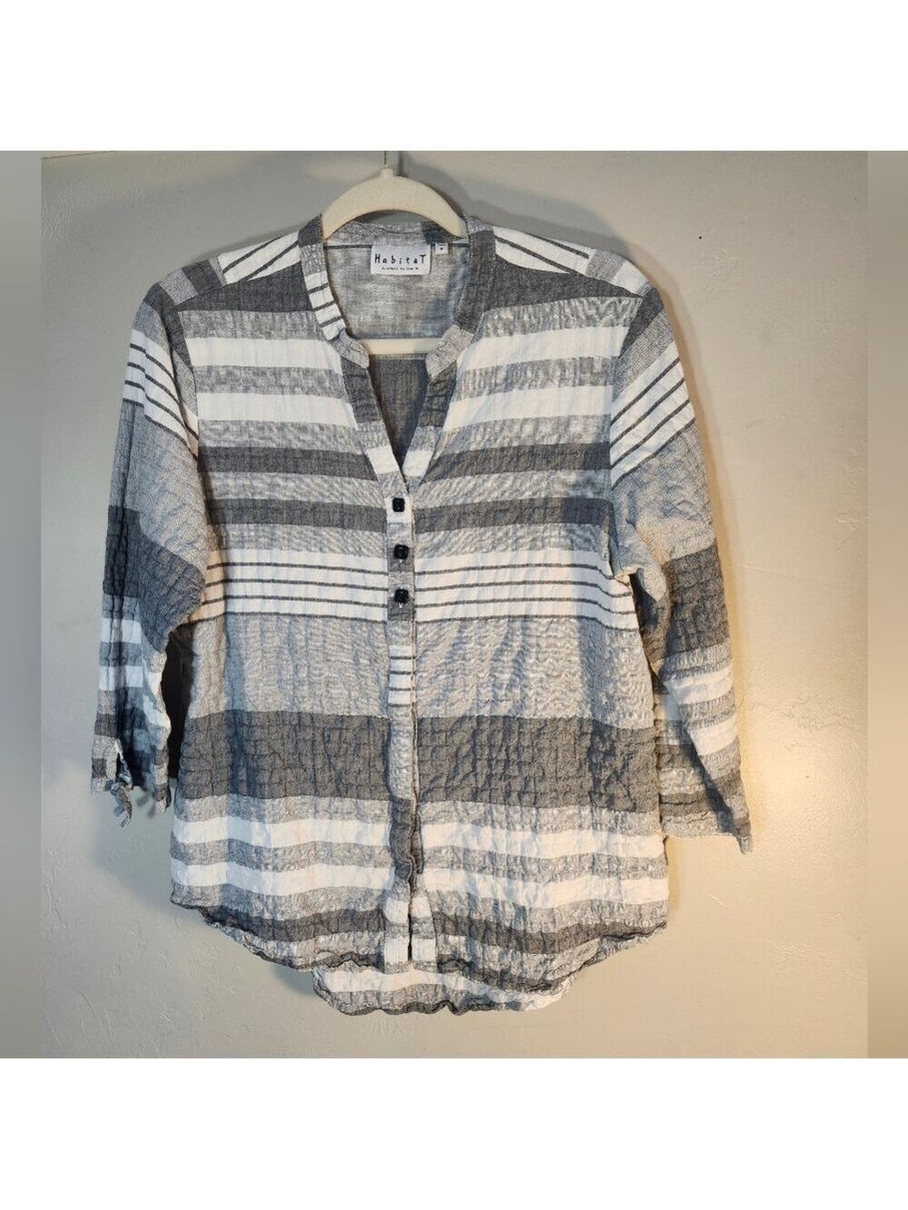 Habitat Lightweight Cotton Striped Top in White and Gray Sz M - Picture 1 of 9